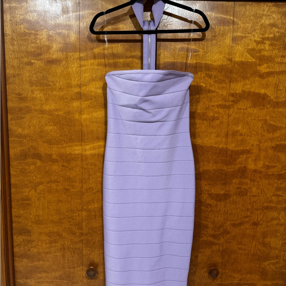 Bebe Bandage Choker Neck Midi Dress Dusty Orchid Size M Wedding Guest